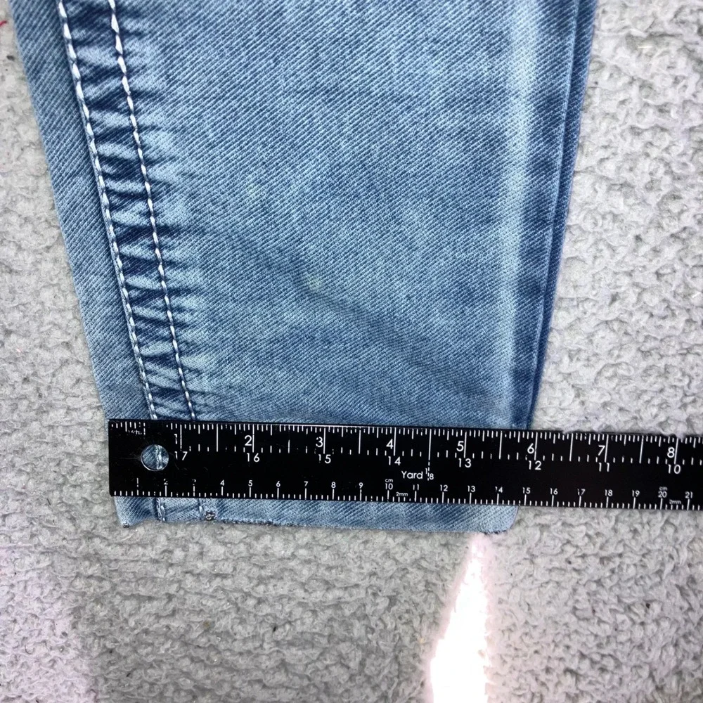 True Religion Jeans Men 32X28 Low Rise Skinny‎ Blue Thick Stitch Logo Distressed